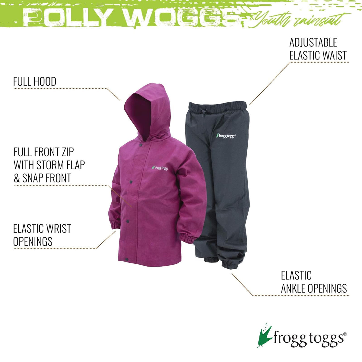 FROGG TOGGS Polly Woggs - Traje de Lluvia Impermeable y Transpirable para jóvenes