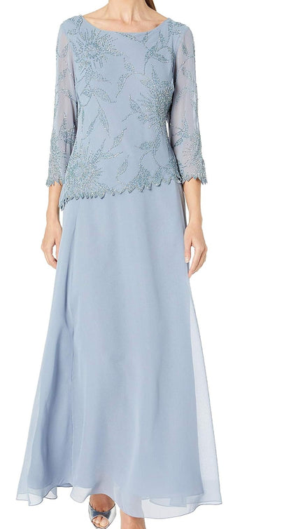 J Kara Vestido Largo Cuello Redondo Manga 3/4 - Dusty - Blue - Blue - 10