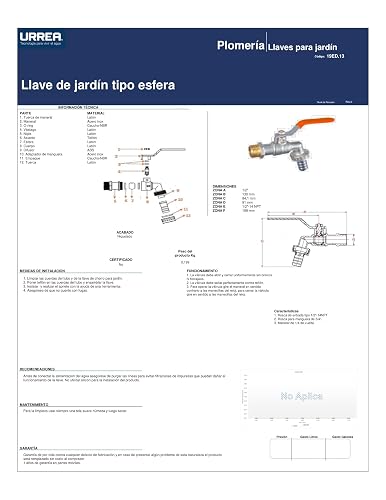 URREA 19ED.13 Llave de Esfera para Jardín, Latón