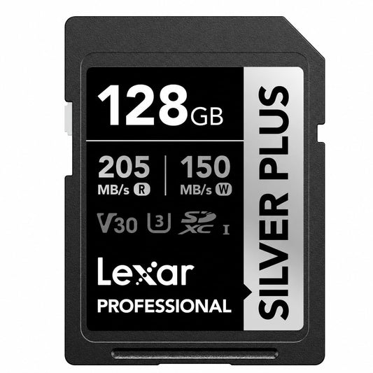 Lexar Profesional SD Silver Plus de 128GB SDXC UHS-I V30, hasta 205MB/s de Lectura y hasta 150MB/s de Escritura