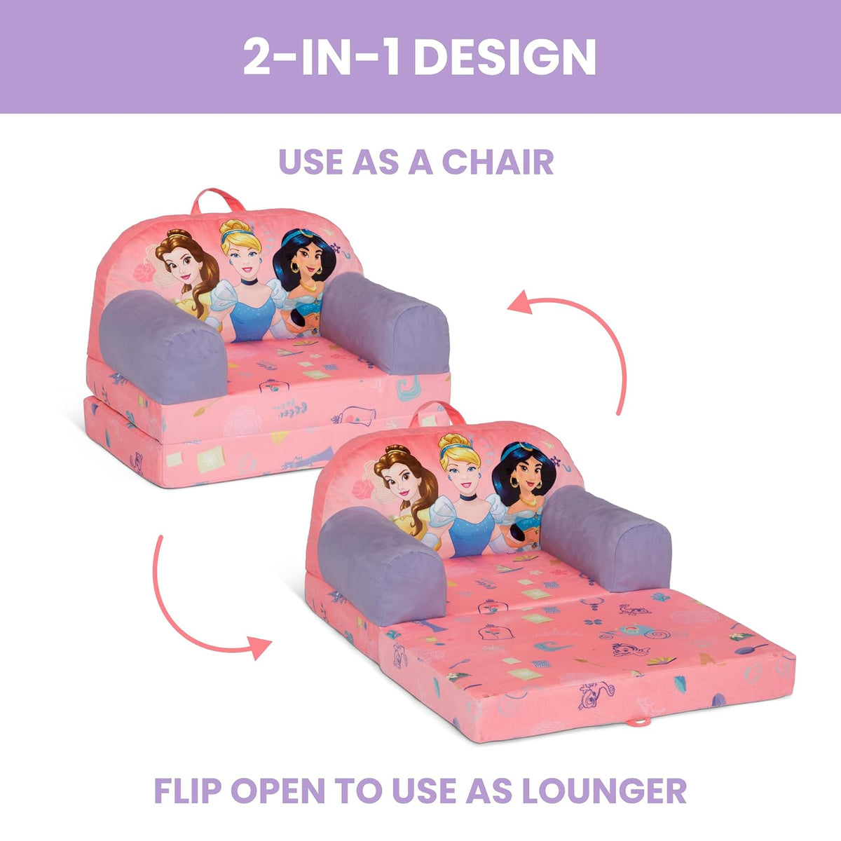 Delta Children - Disney Princess Cozee Buddy - Silla abatible para niños, Color Rosa