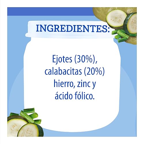 Gerber Papilla Etapa 2, A Partir de 6 Meses, Adicionado con Hierro y Zinc, Ejotes y Calabazas, Paquete de 12 Frascos de 113 g c/u
