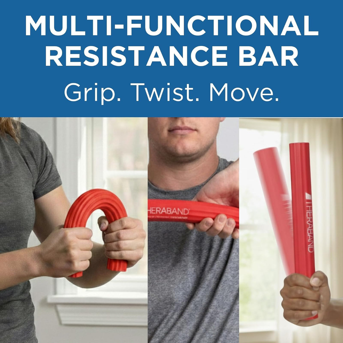 TheraBand FlexBar Resistance Bar For Improving Grip Strength, Tennis Elbow, Golfers Elbow, Tendonitis, Red, Light, Beginner Level 2