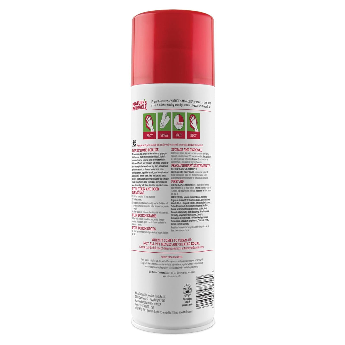 Nature's Miracle Espuma Eliminadora de Manchas y Olores Dificiles Perro 17.5 Oz