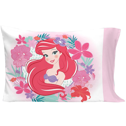 Disney Ariel Sea Garden - Juego de Cama de 4 Piezas para niños pequeños, edredón, sábana Bajera, sábana encimera Plana, Funda de Almohada Reversible de tamaño estándar, Rosa y Aguamarina