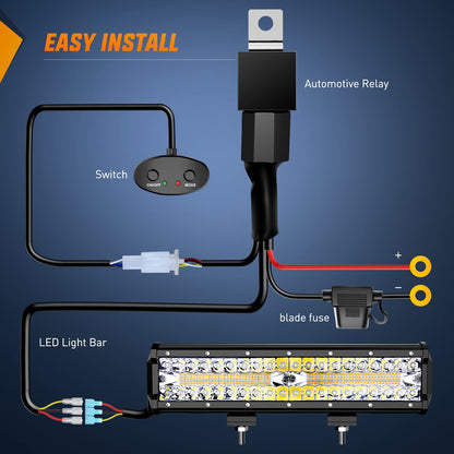 Nilight - Barra de luz LED de 12 pulgadas, 300 W, luz estroboscópica blanca ámbar, 6 modos con función de memoria, todoterreno, camión, todoterreno, SUV, cabina con kit de arnés de cableado de 16 AWG