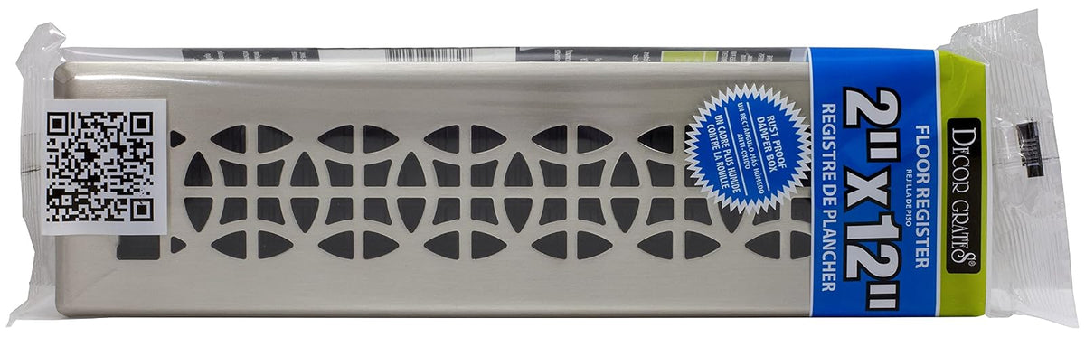 Decor Grates ECH212-NKL Eclipse Floor Register, 2x12 Inches, Brushed Nickel