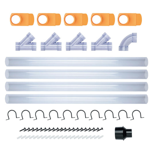 POWERTEC 70304 2-1/2 pulgadas de red de accesorios de recogida de polvo con reductor, puertas explosivas, tuberías, conector de codo de 90 grados, accesorios en Y, soportes de montaje