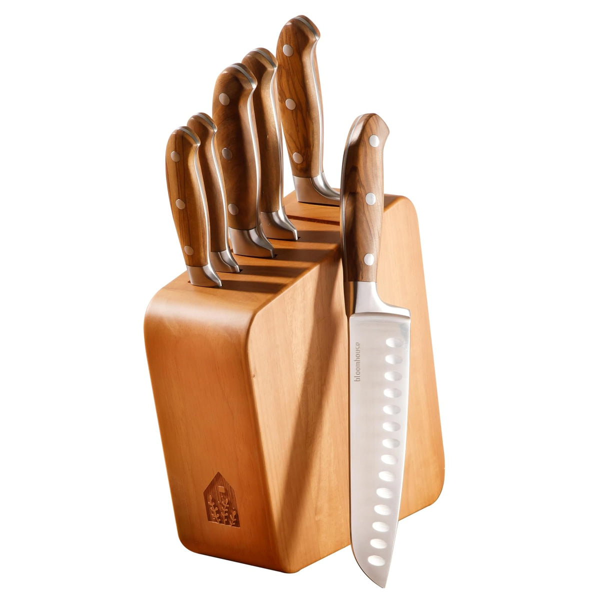 - Juego de 7 cuchillos de cocina de madera de olivo italiano alemán forjado de acero inoxidable, dos veces la marca ganadora de las cosas favoritas de Oprah