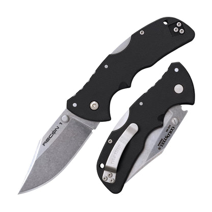 Cold Steel Mini Recon 1 cuchilla de punta de clip AUS10A de 3 pulgadas, mango GFN de 4 pulgadas, cuchillo plegable con bloqueo de triple anuncio, bolsillo ambidiestro/clip para cinturón
