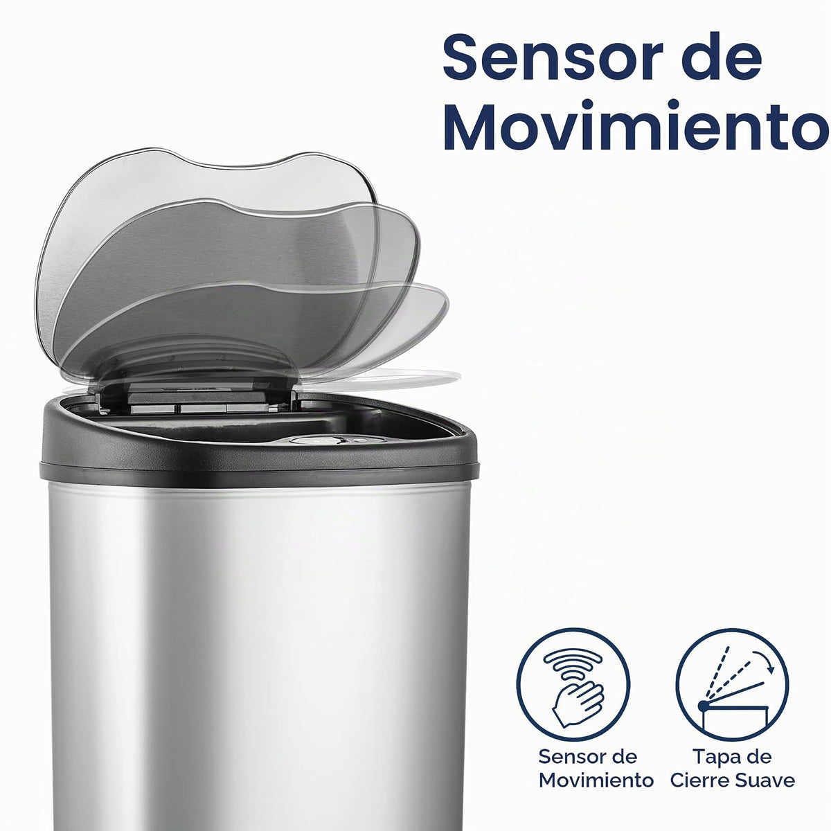 Ninestars DZT-50-25 Bote de basura con sensor de movimiento, grande, plateado