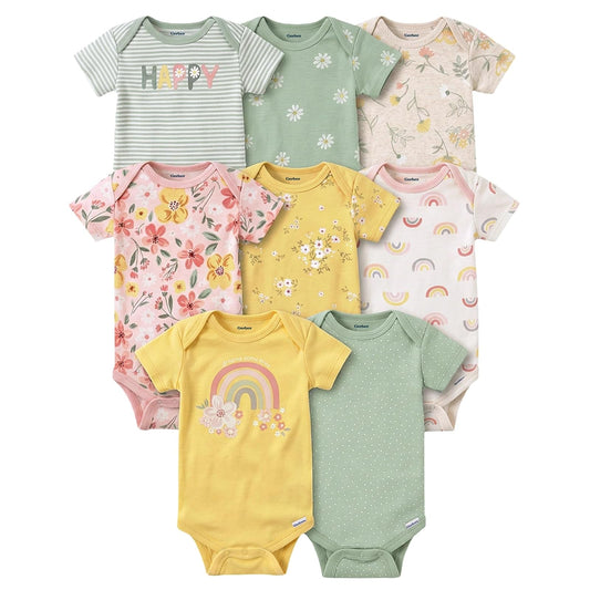 Gerber Paquete de 8 Mamelucos para Bebé Manga Corta - 3-6 Meses - dorado, (Golden Floral)
