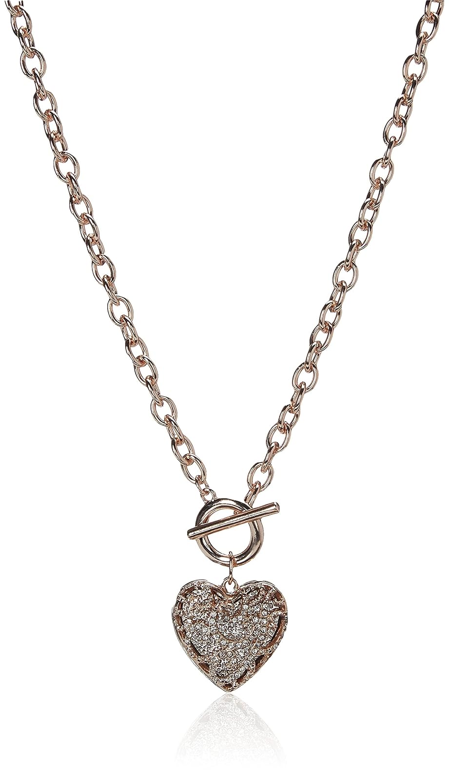 Guess Collar con Colgante de Corazón de Filigrana | Metal rosa, 16 pulgadas