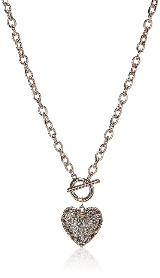 Guess Collar con Colgante de Corazón de Filigrana | Metal rosa, 16 pulgadas