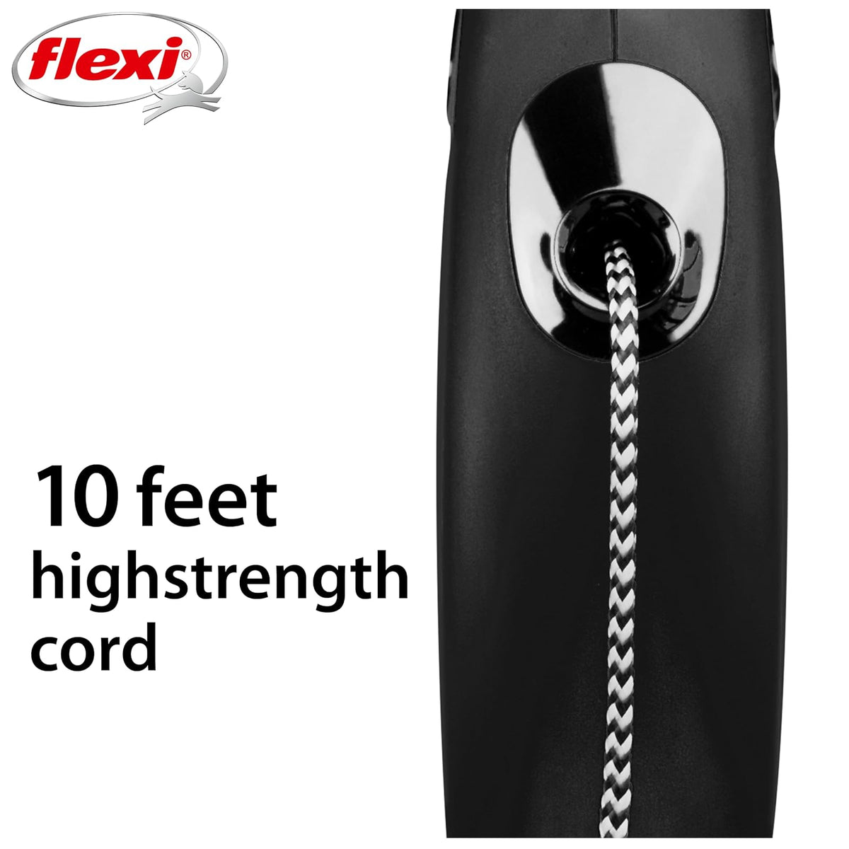 FLEXI - Correa retráctil para Gatos con Cable clásico, Talla XS – 10 pies, Color Negro, Correa para Caminar para Mascotas sin enredos con Freno con una Sola Mano, Pausa, Bloqueo, Producto de Calidad