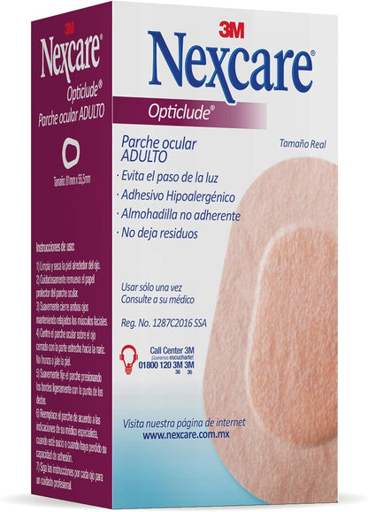 NEXCARE 3M Opticlude Parche Ocular Sin Látex Color Marrón 20 piezas | Bloquea el paso de la luz, Adhesivo hipoalergénico, Almohadilla no adherente, Transpirable y cómodo, Tamaño 81 mm x 55.5 mm