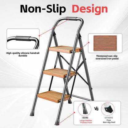 Taburete Plegable Plegable para el hogar, Adultos, Cocina, 3 escalones, Alto y Resistente con pasamanos, escaleras de Escalera, escaleras de Escalera Extensible para Interiores y Casas de 600 Libras