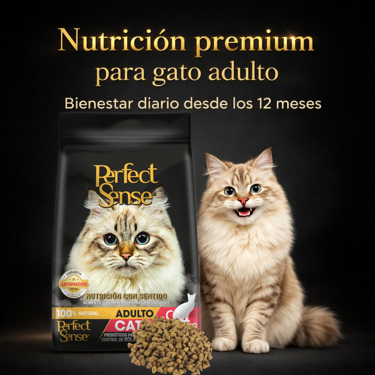 Perfect Sense Alimento Premium para Gato 3 kg - 100% Natural con Taurina, Omega 3, Prebióticos y Fibras Naturales para Pelaje Saludable y Control de Bolas de Pelo