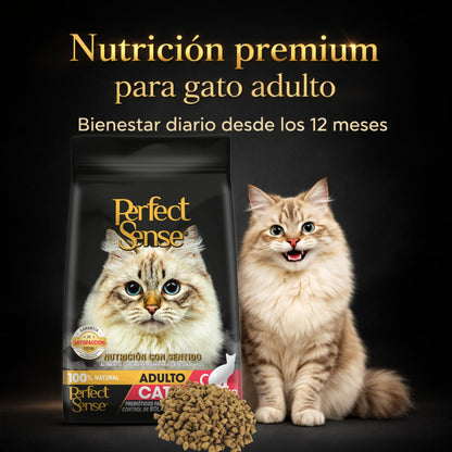 Perfect Sense Alimento Premium para Gato 3 kg - 100% Natural con Taurina, Omega 3, Prebióticos y Fibras Naturales para Pelaje Saludable y Control de Bolas de Pelo