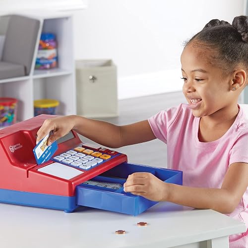 Learning Resources Pretend & Play Caja Registradora con Calculadora - 73 Piezas, Edades 3+ años, Juegos de Imitacion, Caja registradora de Juguete, Juguetes didácticos, Dinero de Juguete
