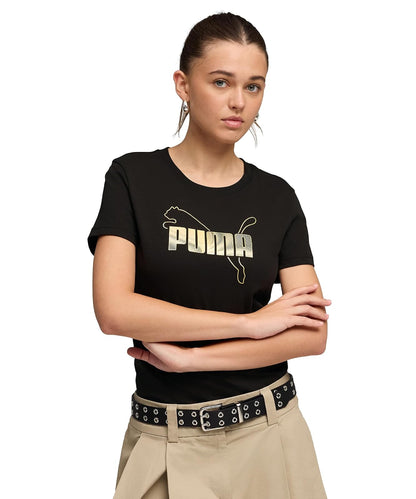 PUMA Essentials Logo Lab Playera Metallic Mujer - G - PUMA Black-PUMA Silver
