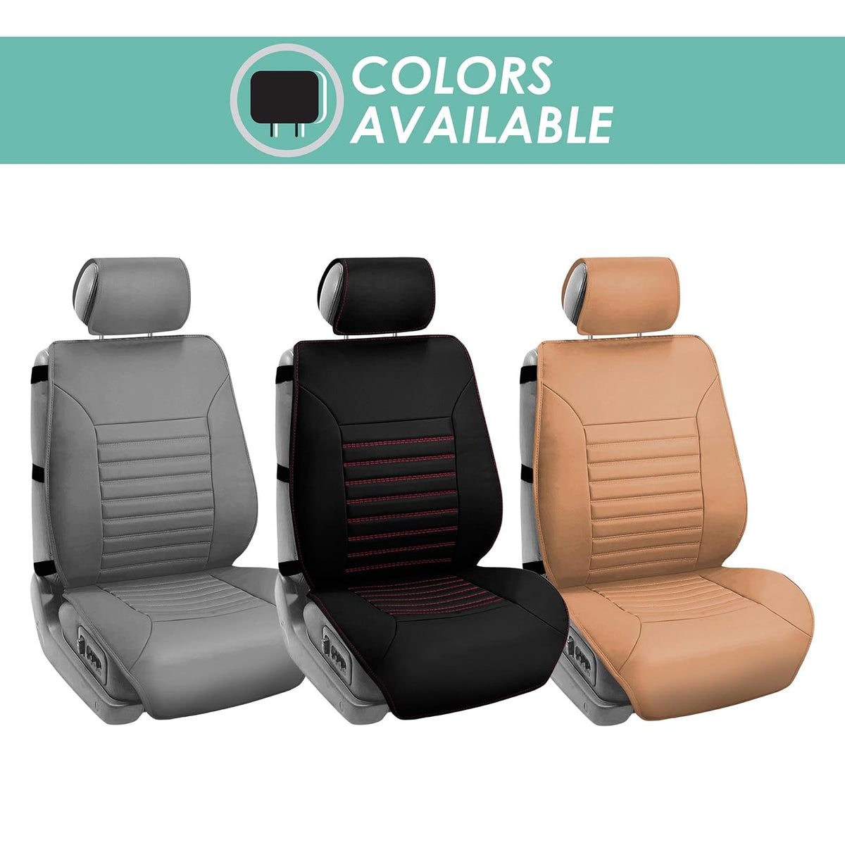 FH GROUP PU206TAN102 Tan Multifunctional Quilted Leather Front Seat Cushion, Set of 2 (W. Seatback Organizer Storage - Airbag Safe)