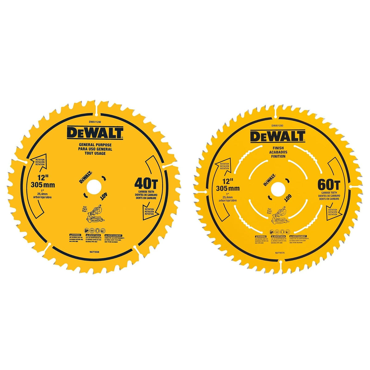 DEWALT - Paquete combinado de hojas de sierra ingletadora, hojas de 12 pulgadas, 40 dientes y 60 dientes, acabado fino, carburo ultra afilado (DWA112CMB)