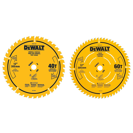 DEWALT - Paquete combinado de hojas de sierra ingletadora, hojas de 12 pulgadas, 40 dientes y 60 dientes, acabado fino, carburo ultra afilado (DWA112CMB)
