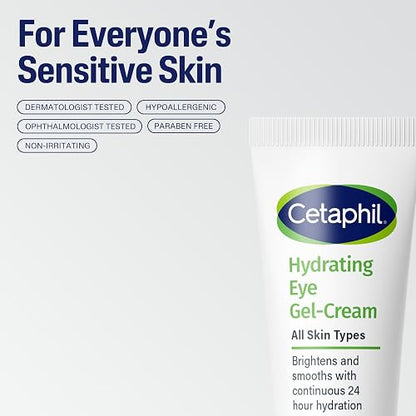 Cetaphil - Crema hidratante en gel para ojos con ácido hialurónico, diseñada para hidratar, iluminar y suavizar profundamente la zona debajo de los ojos, para todo tipo de piel, hipoalergénica y adecuada para pieles sensibles, 0,5 onzas líquidas Oz