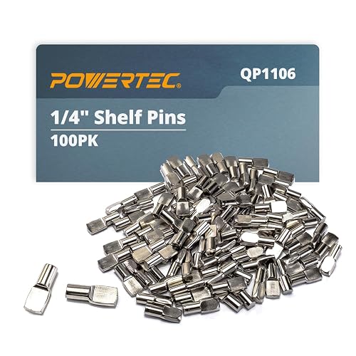 Powertec Shelf Pins QP1106 | 63,5 mm x 106,68 mm, 100 unidades, clavijas de soporte en forma de cuchara, placa de níquel, acero inoxidable
