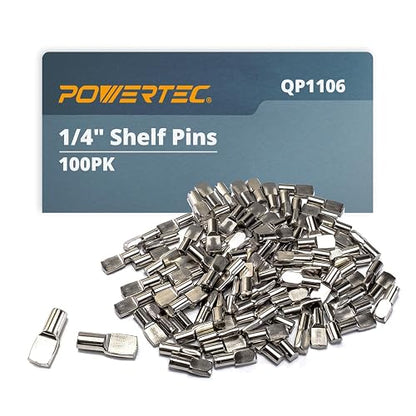 Powertec Shelf Pins QP1106 | 63,5 mm x 106,68 mm, 100 unidades, clavijas de soporte en forma de cuchara, placa de níquel, acero inoxidable