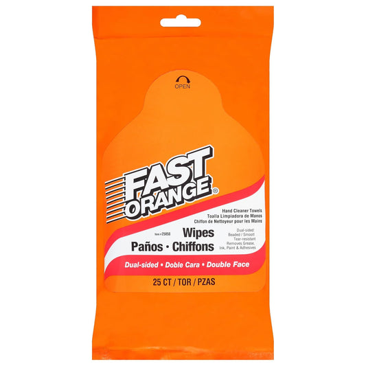 Fast Orange 25050 Toallitas limpiadoras de Manos, toallitas mecánicas para Tienda de automóviles, toallitas Resistentes, Elimina Grasa, Aceite, Gases de Escape de Manos y Piel, 25 Unidades