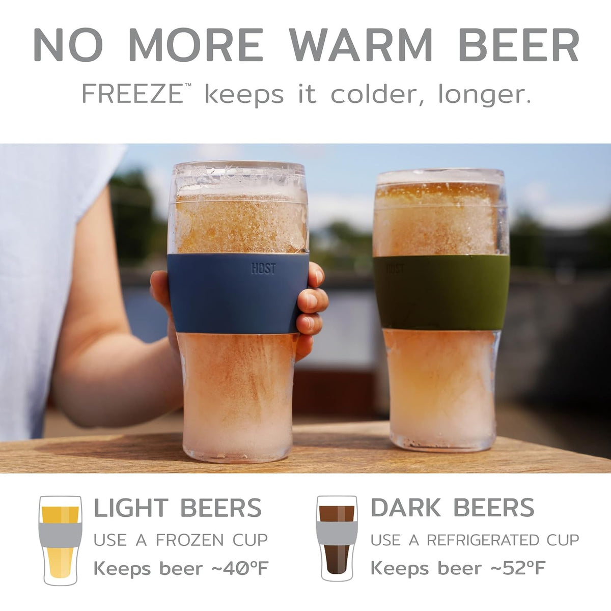 Host Copas de cerveza Freeze de 16 onzas, enfriador de gel de congelación de doble pared de plástico, juego de 2, color negro