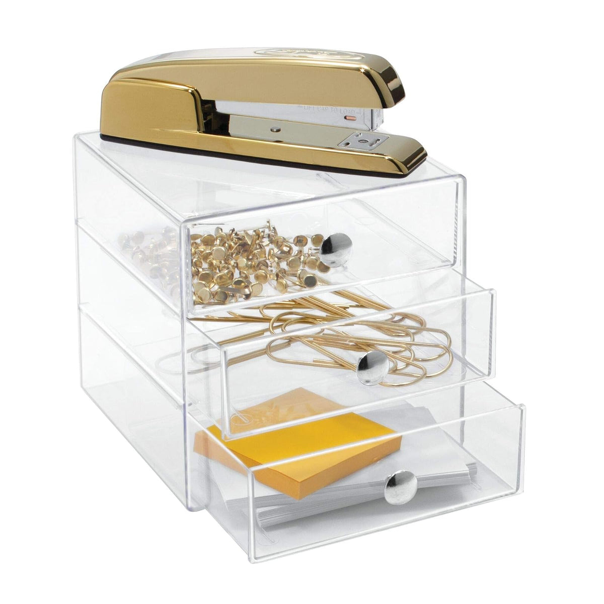 InterDesign Drawers Organizador de maquillaje | Organizador de cosméticos para maquillaje y demás | Caja de maquillaje con 3 cajones | Plástico transparente