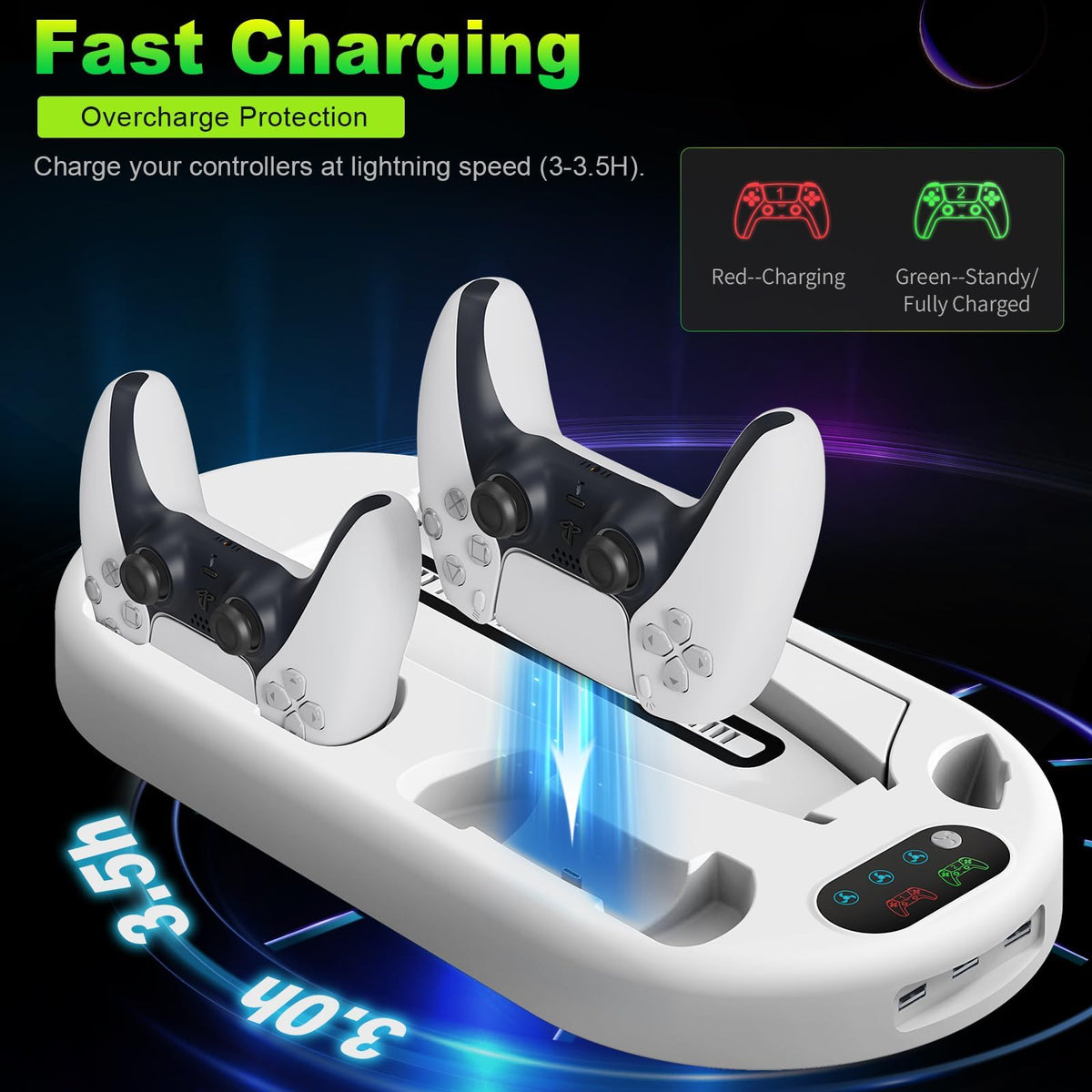 AMZDM for PS5 Stand Cooling Station with Dual PS5 Charging Station Playstation 5 Console Cooler Docking Station with Cooling Fan PS5 Controller Fast Charging PS 5 Disc & Digital Standard Version White