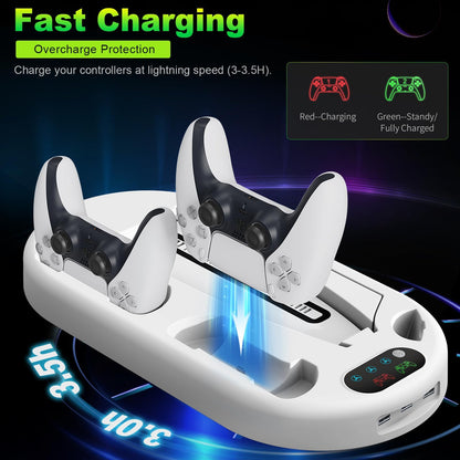 AMZDM for PS5 Stand Cooling Station with Dual PS5 Charging Station Playstation 5 Console Cooler Docking Station with Cooling Fan PS5 Controller Fast Charging PS 5 Disc & Digital Standard Version White