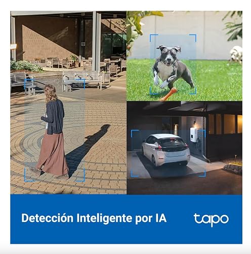 Tapo TP-Link TC42, Cámara de Seguridad Wi-Fi Exterior 2K QHD, Visión Nocturna a Color con Sensor Starlight, Detección Inteligente por IA, Cobertura de 360°, Compatible con Alexa