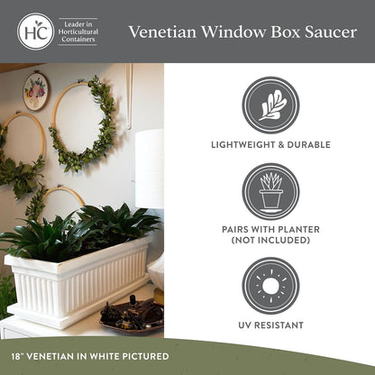 The HC Companies - Bandeja rectangular veneciana para plantas, platillo de plástico ligero, bandejas de goteo de plantas para drenaje, platillo resistente a los rayos UV para uso en interiores y