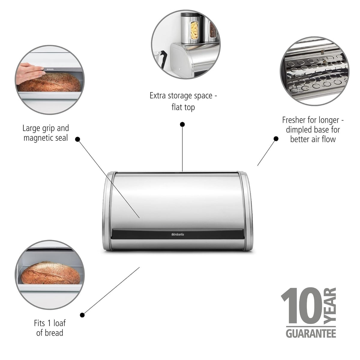 Brabantia 339585 Panera con Tapa Deslizante, Acero Brillante