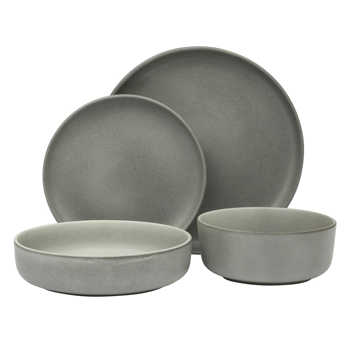 Gibson Soho Lounge Pasco 16 piezas (servicio para 4) platos y cuencos de doble tazón, vajilla de cerámica de gres, color gris