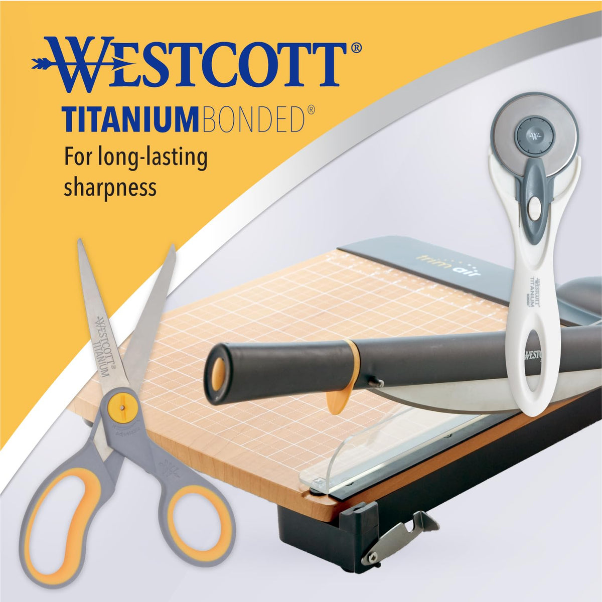 Westcott 13901 tijeras rectas de titanio de 8 pulgadas, gris/amarillo, 2 por paquete