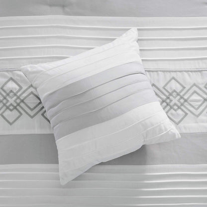 Chezmoi Collection Ariel - Juego de Ropa de Cama de 7 Piezas con Bordado geométrico de Chenilla Gris, tamaño California King