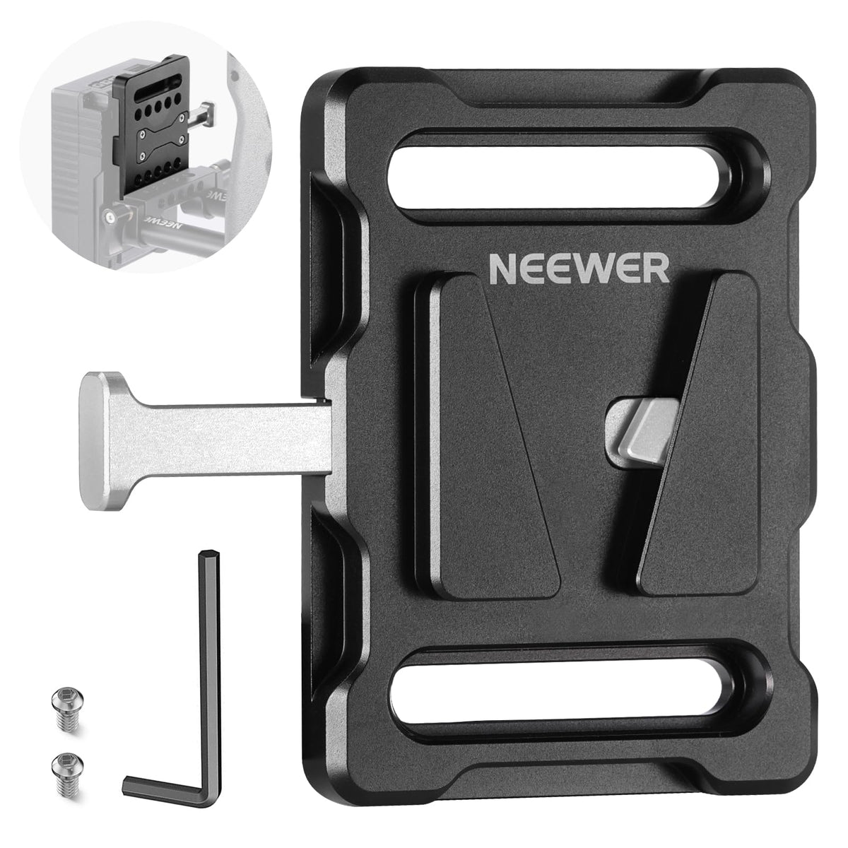 NEEWER Mini Placa de Batería con Montaje en V con Abrazadera Súper Cangrejo y Bloqueo QR para Trípode de Luz C Soporte Gimbal Columna y Varilla de 15mm,Compatible con FXLION Sony Batería,PS005