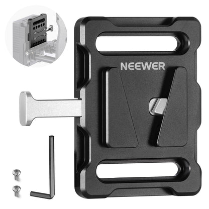 NEEWER Mini Placa de Batería con Montaje en V con Abrazadera Súper Cangrejo y Bloqueo QR para Trípode de Luz C Soporte Gimbal Columna y Varilla de 15mm,Compatible con FXLION Sony Batería,PS005