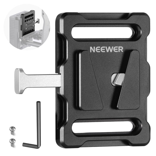 NEEWER Mini Placa de Batería con Montaje en V con Abrazadera Súper Cangrejo y Bloqueo QR para Trípode de Luz C Soporte Gimbal Columna y Varilla de 15mm,Compatible con FXLION Sony Batería,PS005