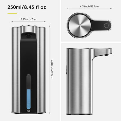 EKO Aroma - Dispensador automático de jabón sin Contacto para Cocina y baño, dispensador de jabón líquido para Manos, Resistente al Agua y Recargable, 9 onzas líquidas (Inoxidable)