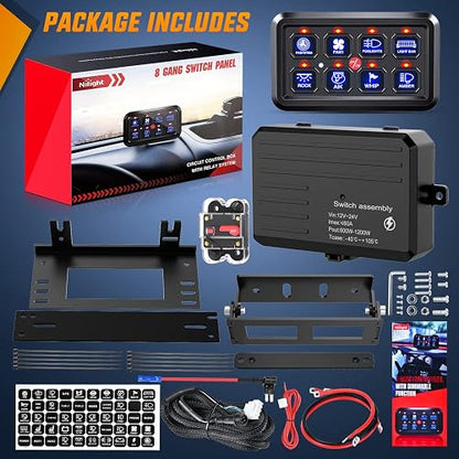 Nilight - Sistema de control de circuitos de control de circuito, arnés de cableado de fusible, regulable, para interruptor LED de 12 V, automóviles, camiones, campistas, SUV, 2 años de garantía, azul