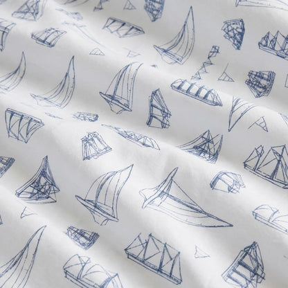 Nautica - Juego de sábanas de algodón percal con Funda de Almohada a Juego, elástico, Esenciales para recámara (Azul Vela de Madera Blanca)