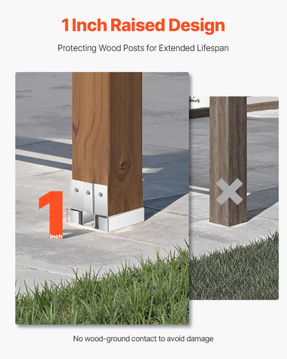 VEVOR Base para Postes, Anclaje para Postes de Hormigón, Acero al Carbono Galvanizado de Alta Resistencia con Separación de 2,54 cm, para Pérgolas y Patios de Hormigón, 96 x 90,5 x 80 mm, 10 uds