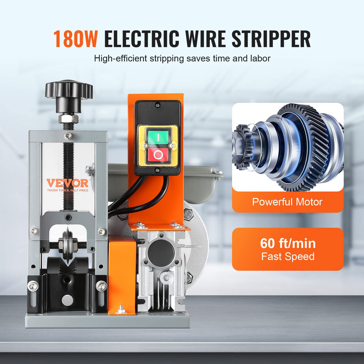 VEVOR - Máquina peladora de cables eléctrica, pelacables automática, 180 W, 60 pies/min con referencia de profundidad visible